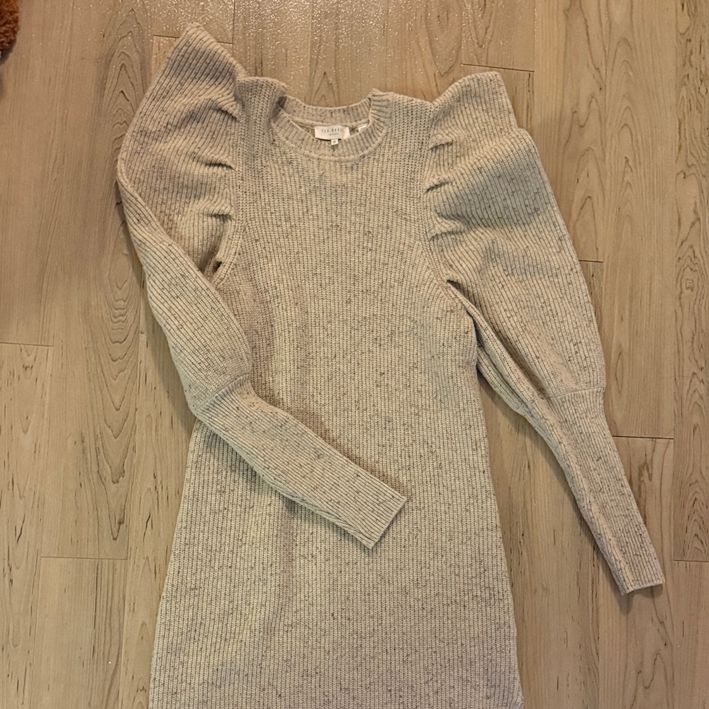 Ted Baker Cream Knit Dress with Puff Sleeves